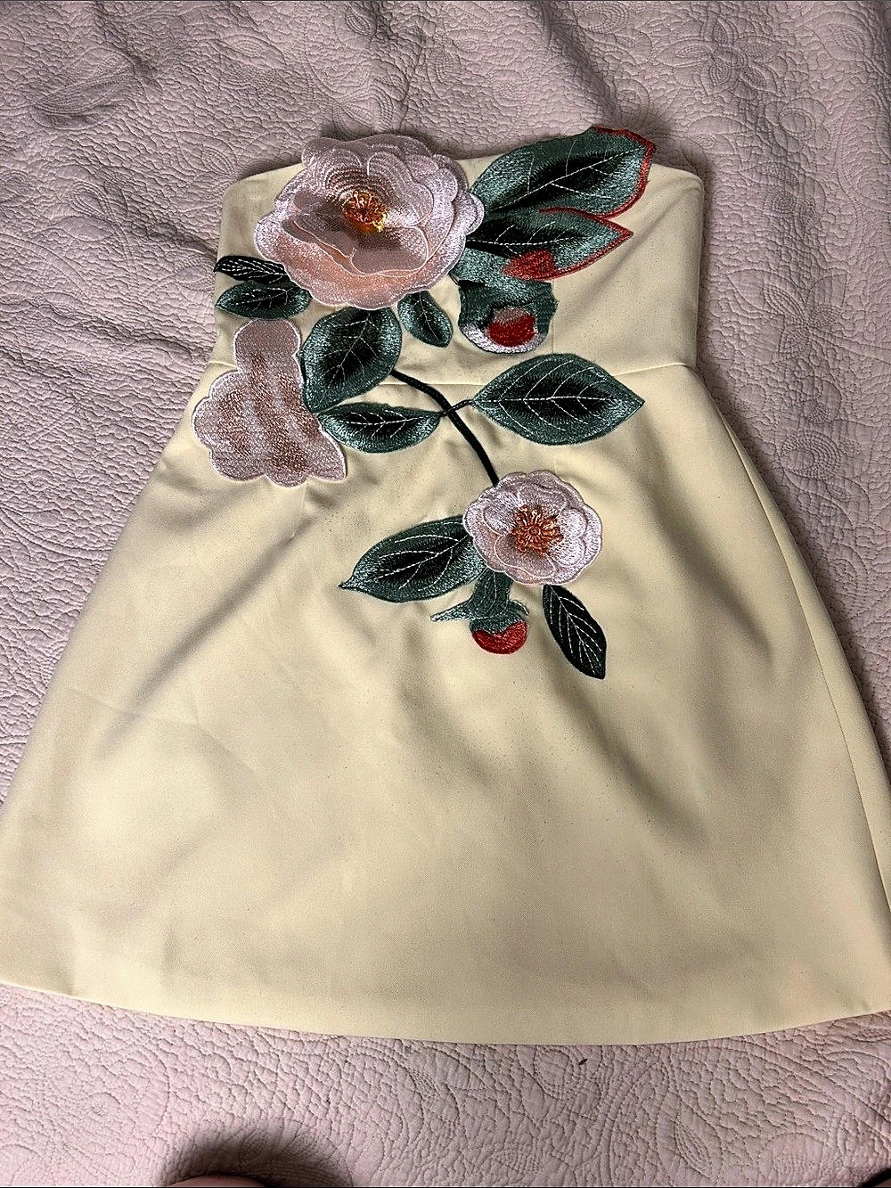 Miss Rosier Floral Embroidered Mini Dress Yellow Medium